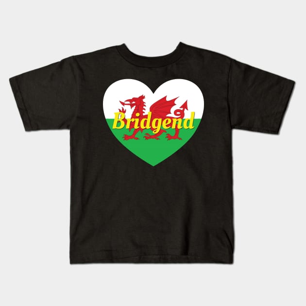 Bridgend Wales UK Wales Flag Heart Kids T-Shirt by DPattonPD